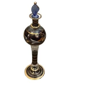 Egyptian Glass Gold Accent Perfume Bottle Mouth Blown With Stopper